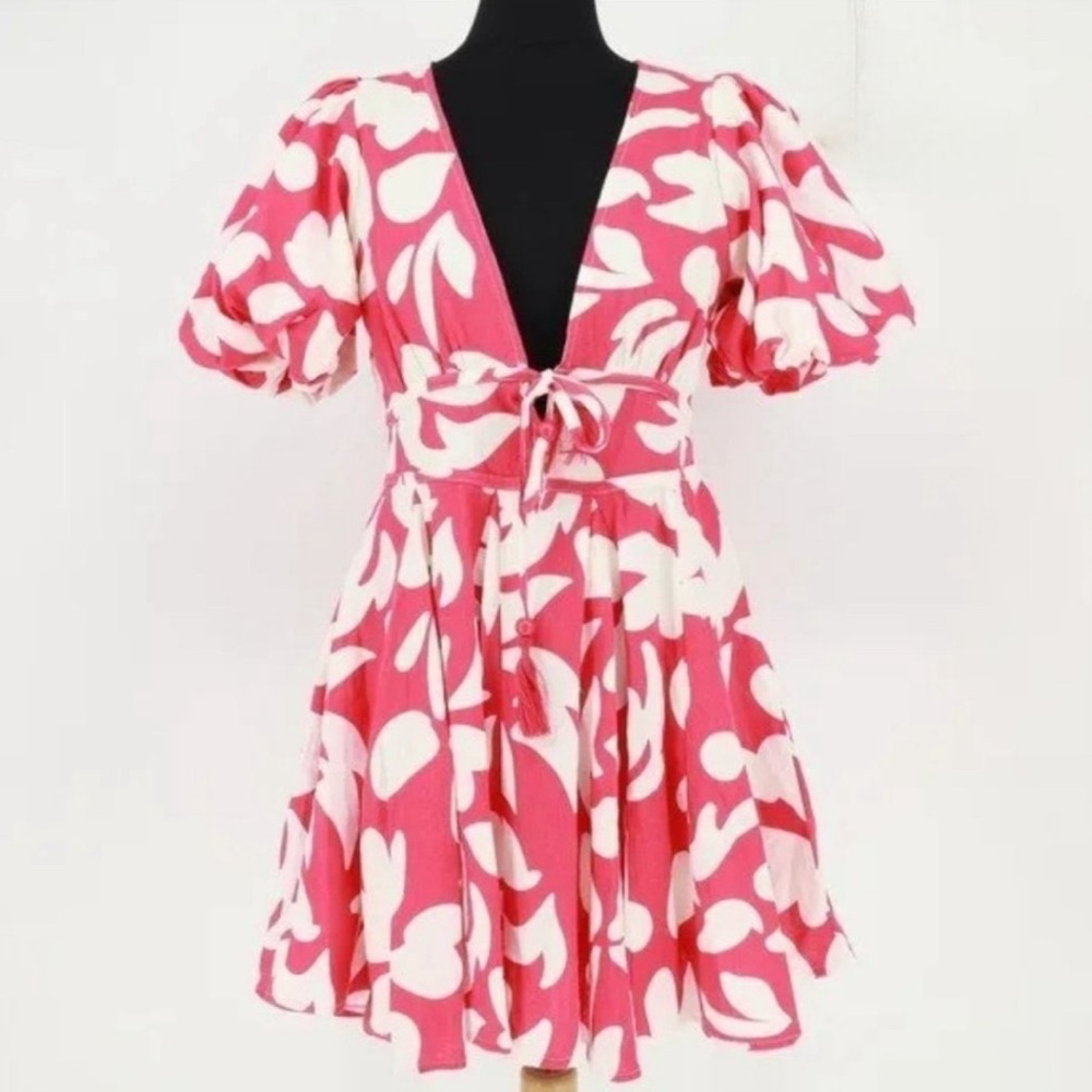 NWT House of Harlow 1960 Pink and White Linen Mini Dress - Picture 6 of 6